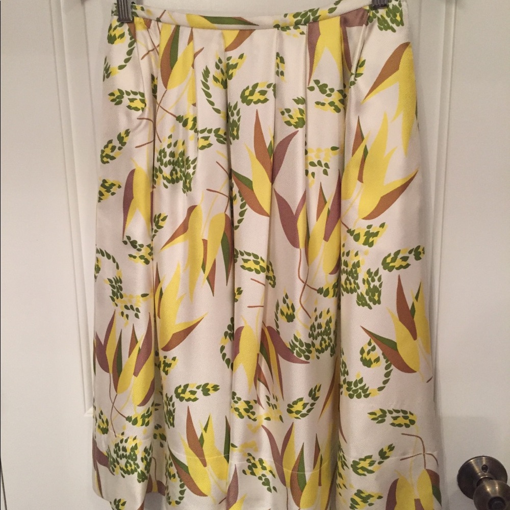NEW BARNEY’S SKIRT MIDI WHITE YELLOW GREEN FLORAL SILK Size 4 38 ITALY